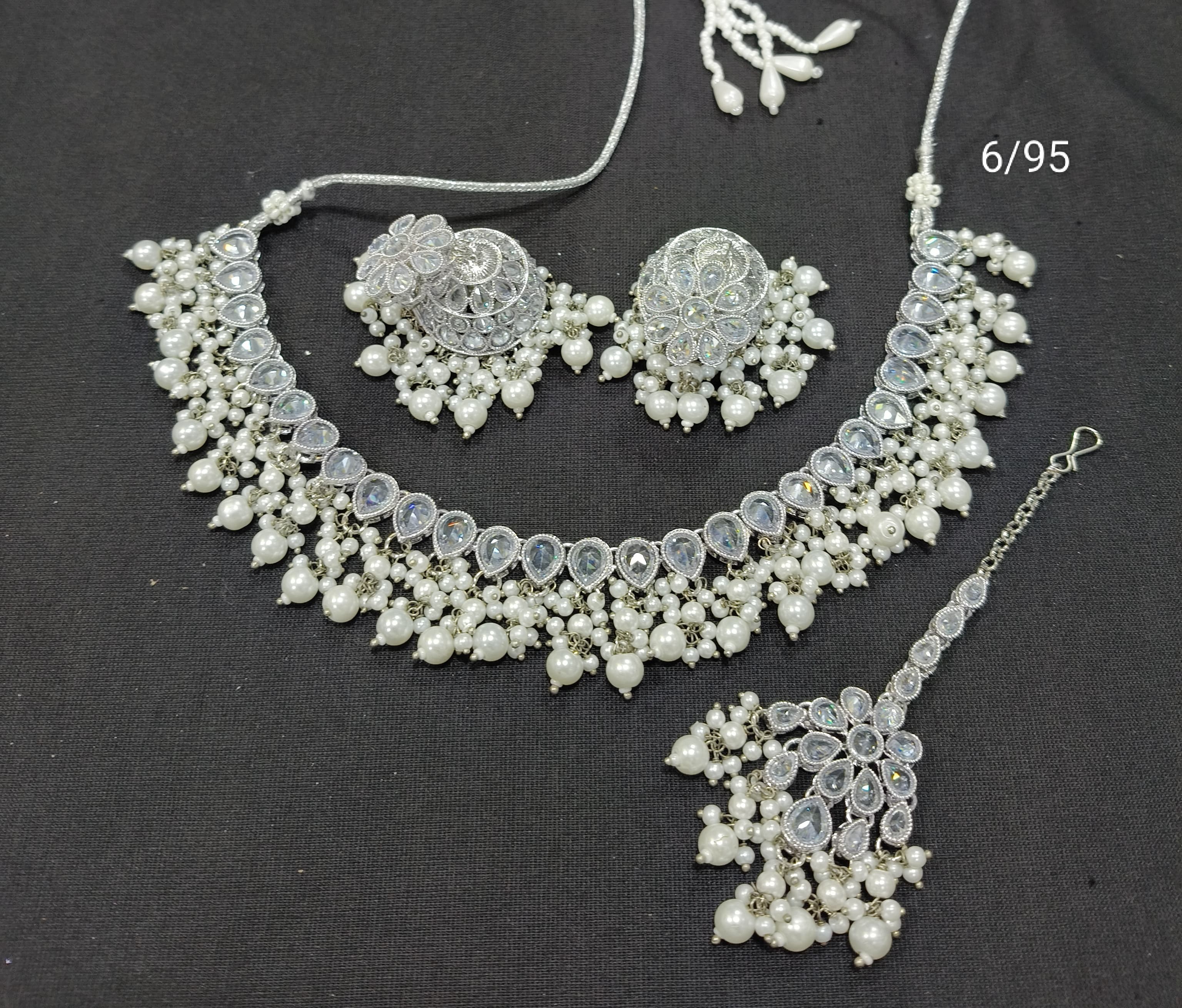 LucenteMarket Premium CZ Stone Choker Necklace Set with Jhumka Earrings